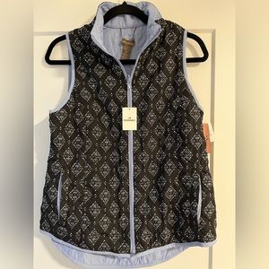 NEW with tags Bit and Bridle Reversable Vest black floral and blue